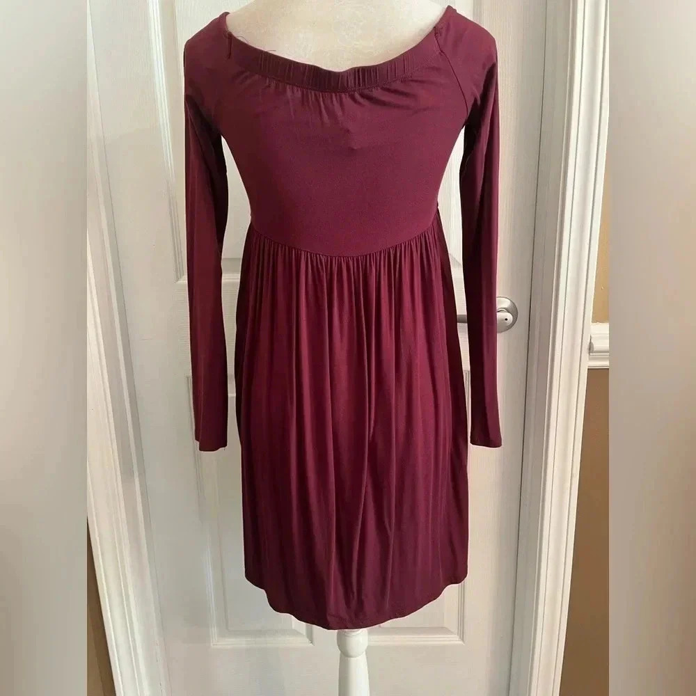 MTS Off the Shoulder Babydoll Burgundy Wine Color Dress size Small. NWT - Picture 5 of 11